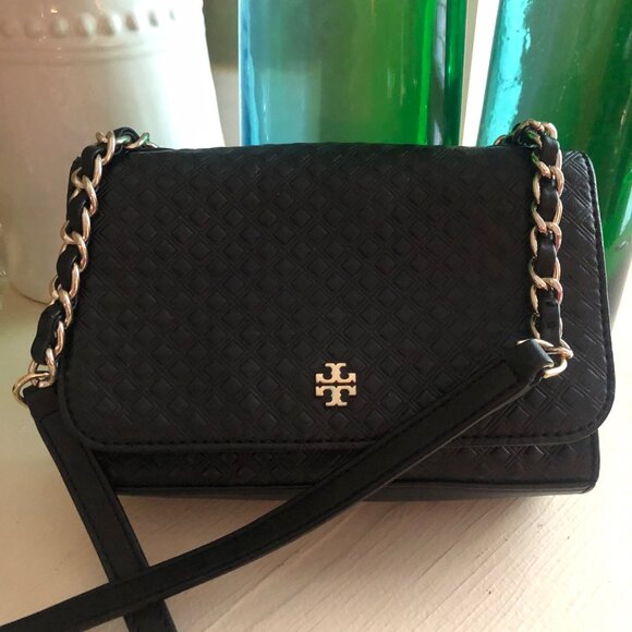 TORY BURCH Leather Quilted Diamond Black Crossbody Bag - Picture 2 of 11